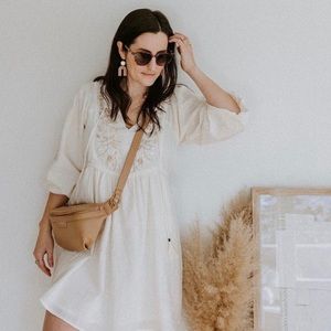 beautiful boho cream embroidered midi dress